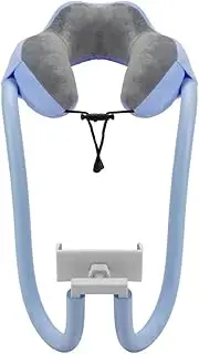 Binxind 1 Piece U-Shaped Pillow Halter Neck Bracket for Plane Travel Adjustable Cell Phone Stand with 360 Flexible Tablet Arm Pillow,Light Blue