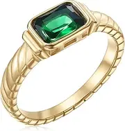 [PALBOA] Gold Emerald Rings Gold Rings for Women Dainty Green Rings Cut Emerald Gemstones CZ Non Tarnish Gold Rings 14K Gold Plated Rings for Women Band Size 7-8