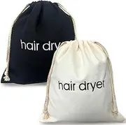 Hair Dryer Storage Bags with Drawstring - Elegant Black and White Containers for Travel and Bathroom Use