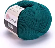 1 Skein/Pack YarnArt Jeans Yarn, Each Ball 1.76 oz (50 gr) / 175 Yards (160m), 55% Cotton, 45% Acrylic, Knitting Crochet and Amigurumi Yarn, 63 - Petrol Green