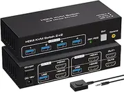 ATLAHET 4K Dual Monitor KVM Switch HDMI Two Port KVM Switcher 4K 60Hz for 2 Computers 2 Monitors with 4 USB 3.0 Ports Support Copy and Extended Display and Desktop Control Including Two USB 3.0 Cable