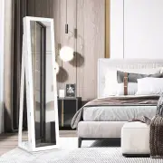 CostwayFree Standing Jewelry Armoire with Full Length Mirror for Bedroom-White