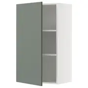 METOD wall cabinet with shelves, white/Nickebo matt grey-green, 60x37x100 cm