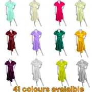 Satin Wrapped Collered long one peace Frock Puff Sleeve Casual wear Dress S117