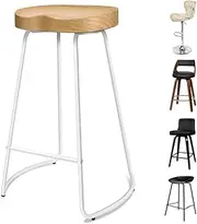 [ALFORDSON] 2X Industrial Bar Stools 75cm Wooden Tractor Bar Sets with Footrest and Floor Protector, Retro Vintage Dining Chairs Home Bar Dining Room (White)