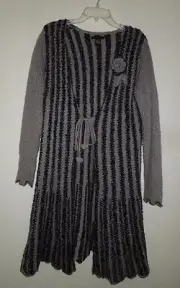 NWT BCBG Max Azria Black/Gray Wool Blend Sweater Coat/Duster w/Detail XL