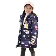 Nevenka Girls Down Outerwear High Collar Heavyweight Warm Hooded Jackets-Navy Blue