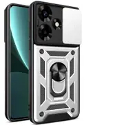 case For Infinix Hot 30 Slide Camera Lens Protection and Built in 360 Rotatable Ring Holder - Silver