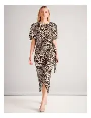 [Basque] Sustainable Viscose Blend Flutter Sleeve Satin Dress in Assorted