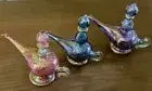 Set of 3 Mouth blown EGYPTIAN PERFUME BOTTLES Pyrex Gold Painted Glass 6"