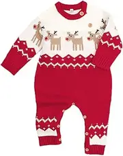 [MiMiXiong] Baby Christmas Sweater Toddler Reindeer Outfit Red Clothes (Red-Jumpsuit, 6-12Months)
