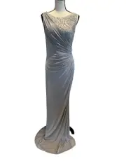 Adrianna Papell Pewter Silver Sparkle Sequin Embroidered Gown Size 6 $199