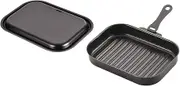 Pearl Metal HB-3994 Grill Pan, Made in Japan, Black, 9.8 x 6.7 inches (25 x 17 cm), Iron Lid, Handle, Easy, Recipe Included, Square Shape, Wave, Racking