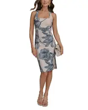 Donna Karan Floral Square Neck Sheath Dress