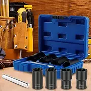 ZJMCAJY 5Pcs Damaged Screw Extractor Set, 17/19/21/22mm, Sturdy Broken Bolt and Nut Remover Kit, Screw Extractor Socket with Bar, Wheel Nut Removal Tool for Rusted Screws