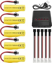 5PCS 3.7V 1000mAh Li-ion Battery with 5in1 Charger for TB202 TB201 TM201 TM202 TC141 DE35 DE38 DE40 DE50 DE84 S767 SL-356A 1220A RC Stunt Car RC Remote Control Car RC Rolling Car Battery