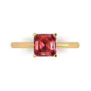 1.50 Asscher Cut Natural Red Garnet Wedding Bridal Promise Ring 14k Yellow Gold