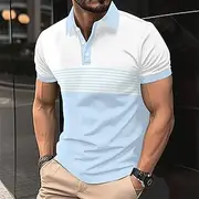 Men's Polo Button Up Polos Casual Sports Lapel Short Sleeve Fashion Basic Stripes Buttons Summer Spring Blue Green Polo