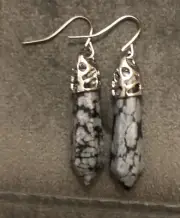 Handmade Snowflake Obsidian Gem Stone Dangle Style Earrings