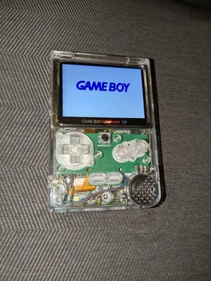 Clear GameBoy Advance SP Slab IPS LCD Custom Handheld Console 1000mah Nintendo