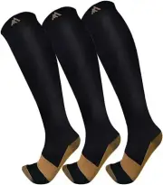 Copper Compression Socks (3 Pairs) 15-20 mmHg (L/XL,Black)