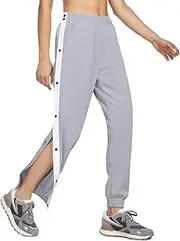 [Generic] Womens Sweatpants Tear Away Basketball Pants Side Split Snap Button Workout Pants Athletic Joggers with Pockets