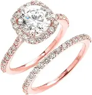 [CZ Engagement And Wedding Ring Sets] 10k Rose Gold 3 Carat CZ Solitaire Halo Proposal Engagement and Wedding Ring Set