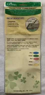 Tracing Paper “Clover Chacopy” (5) Sheets/Colors Sew Craft Accessory 12” x 10”