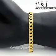 7"-11"MEN WOMEN Stainless Steel 7mm Gold Plated Cuban Curb Link Chain Bracelet