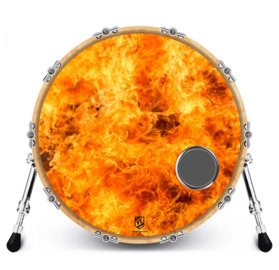 Custom Bass Drum Head with 4" Port Ring - On Fire