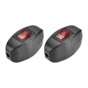 Cord Switch On-Off Control SPST Red Light Rocker Switch, Black 2Pcs