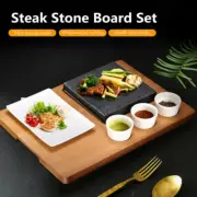 Lava Stone Steak BBQ Board Wood Board Grilling Hot Stone Slate Steak Baking Pan