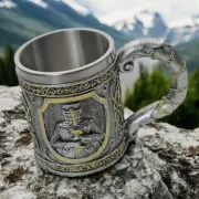Medieval Mug | Knight's Templar Silver Stainless Steel and Resin Drinking Cup