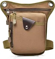 [Hebetag] Hiking Waist Pack Leather Drop Leg Bag for Women Men Motorcycle Bike Outdoor Travel Sports Tactical Riding Camping Belt Bum Pouch Small Shoulder Bag, #11Brown(Nylon), Motorcycle Drop Leg Bag