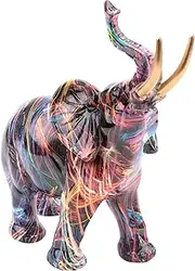 Pvcqjkd Nordic Painting Graffiti Elephant Sculpture Figurine Colorful Art Elephant Statue Resin Animal Statue Decor C