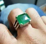 Emerald, Sawati Emerald, Green Emarald Ring, Square Cut Stone, Handmade Ring 925