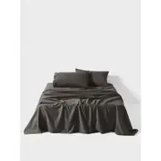 Linen House Cotton Sateen Sheet w/ Pillowcase Home Bedding Set - Charcoal