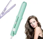 2 in 1 Mini Dual Purpose Curling Iron,Upgraded Mini Curling Wand & Flat Iron Hair Straightener,Portable Travel Curling Wand Hair Straightener for Short HAIR All Hairs Types (Light Green)