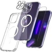 [3 in 1] For iPhone 13 Pro Magsafe Shockproof Magnetic Case + Front Tempered Glass + Camera Lens Cover- 13 Pro