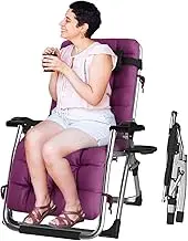 Zero Gravity Lounge Chair, Sun Lounger Folding Reclining Chair, Premium Ergonomic Patio Recliner Folding Reclining Zero Gravity Chair Supports Over 440lbs/200kg Lounge Chair (Color : Purple Cushion)