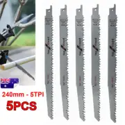 5x 240mm Reciprocating Saw Blades Set Recip Blade Case 5TPI Pruning Cutting Wood