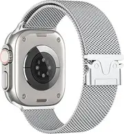 Mesh Loop Compatible with Apple Watch Band 38mm 40mm 41mm 49mm 46mm 45mm 44mm 42mm Men Women, Stainless Steel Wider Metal Strap Magnetic Clasp for iWatch Ultra 2/Ultra 10 9 8 7 SE 6 5 4 3 2 1