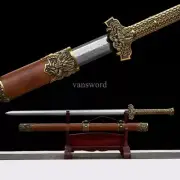 High Quality Damascus Folded Steel Chinese Jian 剑 Straight Sword for Display.