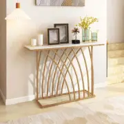 Costway 120cm Gold Console Table with White Faux Marble Tabletop