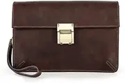 [CONTACTS] Contact's Mens Leather Clutch Bag Code Lock Anti Theft Wrist Wallet Brown Leather Clutch Purse Travel Card Phone Checkbook Organizer