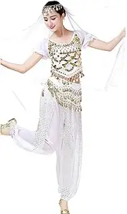 [ZUYPSK] Belly Dance Costume for Womens Sequin Top Harem Pants Hip Scarf India Arabian Stage Fancy Dress Outfits