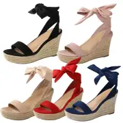 Women Open Toe Espadrilles Wedge Sandals Lace Up Ankle Strap Platform Sandals