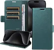 YocoverTech Compatible with iPhone 14 Pro Case,PU Leather Kickstand Feature Folio Flip Cover with[Card Slots][Note Pockets] for iPhone 14 Pro Wallet Case-Green
