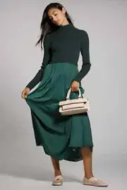 Anthropologie The Thea Twofer Sweater Dress Mock Turtle Neck Holly Green XS NWT