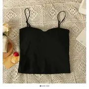 Spaghetti-Strap Plain Cami Top with Pad in 6 Colors Black - One Size